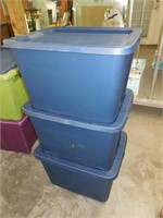 (3) Sterilite Storage Totes, Blue, 18 Gallon
