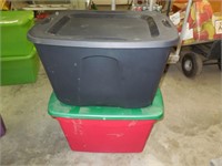 (2) Storage Totes, 18 gallon, Black, Red & Green