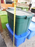 (2) Storage Totes, Green & Blue, 18 Gallon