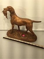Signed Waggen, retriever dog with duck, painted
