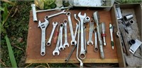 Misc wrenches and tools w/ tool box