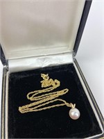 VTG 14K Gold Necklace w/ Pearl ITALY 585