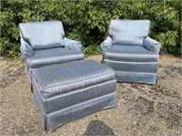 Vintage Upholstered Chairs W/One Ottoman
