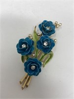 Vtg Trifari Blue Flower Brooch