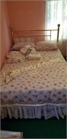 full size brass bed w/ mattress and pillows