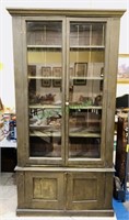 Tall antique country china cabinet, two glass