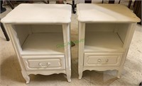 Matched pair French provincial white bedside