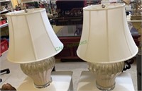 Large pair white table lamps with matched clean