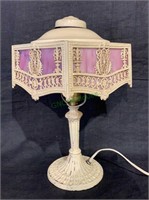 Antique 1920s pink stained glass lamp, boudoir