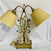 Antique French design table lamp, with two couple
