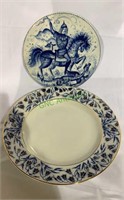 Two Russian decorative plates, blue and white