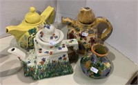 3 Russian pottery teapots  with the lids, with a