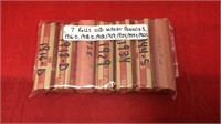 Coins, seven rolls old wheat pennies, 1916 D 1918