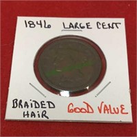 1846 large cent, braided hair, good value.(1178)