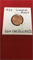 1933 Lincoln penny, Gem uncirculated.(1178)