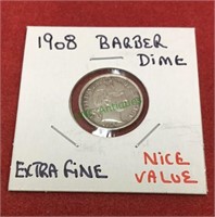 1908 Barber dime, extra fine, nice value.(1178)