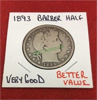 1893 barber half, very good, better value.(1178)