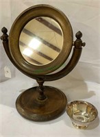 Wood stand face mirror, on a swivel base, with a