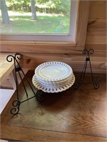 Cake Stand, 2 Plate Stands And 4 Plates.