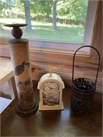 Clock, Candle Stand And Basket.