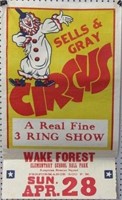 Sells & Gray Circus Poster Wake Forrest NC w/Clown