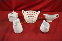 White Porcelain/China Basket, Milk Carton,