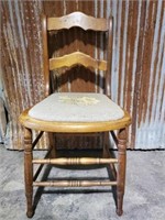 Antique Wooden Chair with Cloth Seat