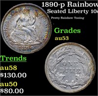 1890-p Rainbow Toned Seated Liberty 10c Grades Sel