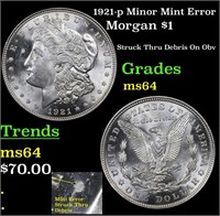 1921-p Minor Mint Error Morgan $1 Grades Choice Un