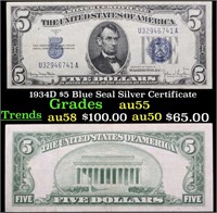 1953D $5 Blue Seal Silver Certificate Grades xf+