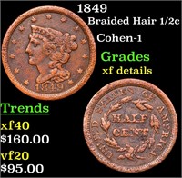 1849 Braided Hair 1/2c Grades xf details