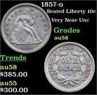 1857-o Seated Liberty 10c Grades Choice AU/BU Slid