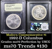 1992-d Columbus Modern Commem Dollar $1 Graded ms7