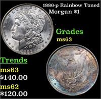 1886-p Rainbow Toned Morgan $1 Grades Select Unc