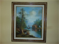 Lake Setting Painting - W. Morris (28 x 31)