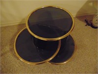 3 Smoked Glass Brass End Tables