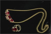10K Yellow Gold Ruby & Diamond Necklace and Ring