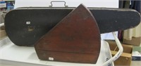 old wood violin case and wood sextant case