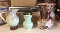 2 vases and pitcher all marked Germany,  brown