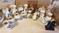 9 German town miniature vases and other vases