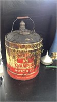 Champion Motor Oil Can and Assorted Funnels