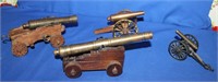 Lot of Four Brass, Cast, Wood Desk Top Cannons