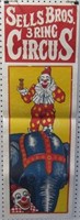 Sells Bros 3 Ring Circus Clowns & Elephants Poster