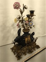 Porcelain Black Rabbit on gilt metal stand with