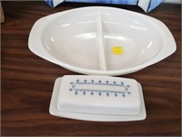 Pyrex Divided Bowl and Butter Dish