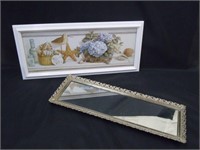 SHELL PICTURE 19 X 8 & MIRRORED TRAY 18 X 6