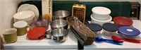 Large box of kitchenware - stainless bowls, etc