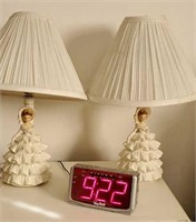 Pair of Lady lamps, alarm clock, and bear picture