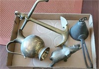 Early ice cream scoop and 3 brass items including