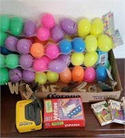 Box of Easter eggs, travel games, Sony walkman,
